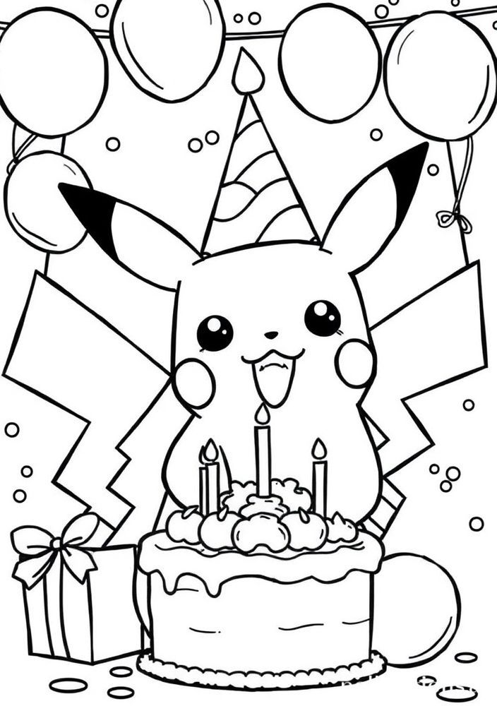 Desenho do Pikachu em uma festa de aniversário para colorir