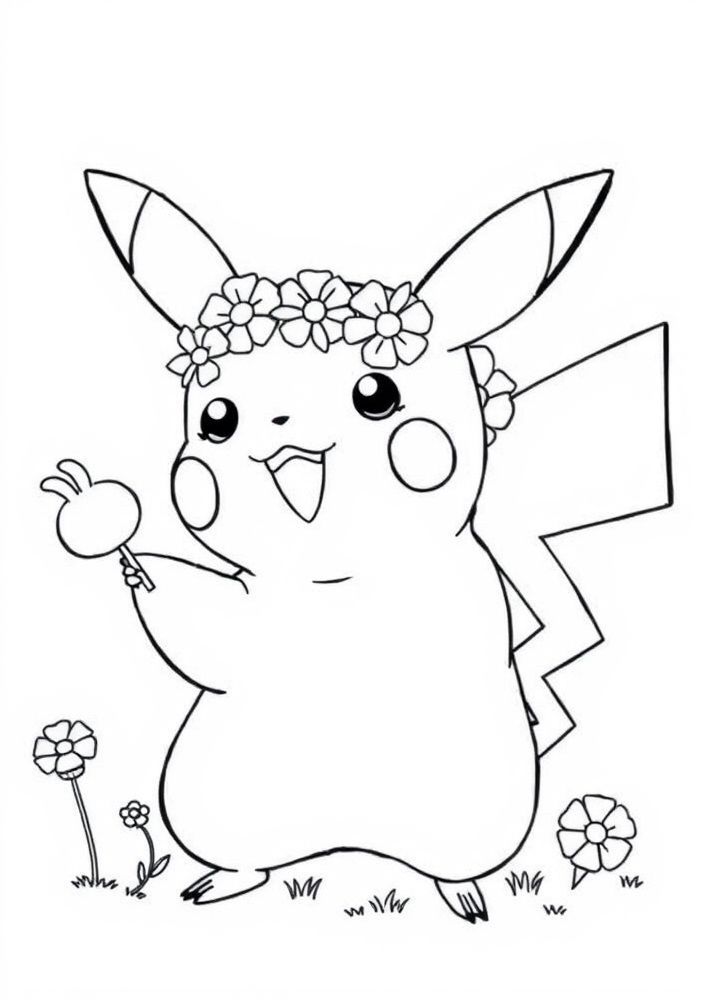 Desenho do Pikachu em uma festa de primavera para colorir