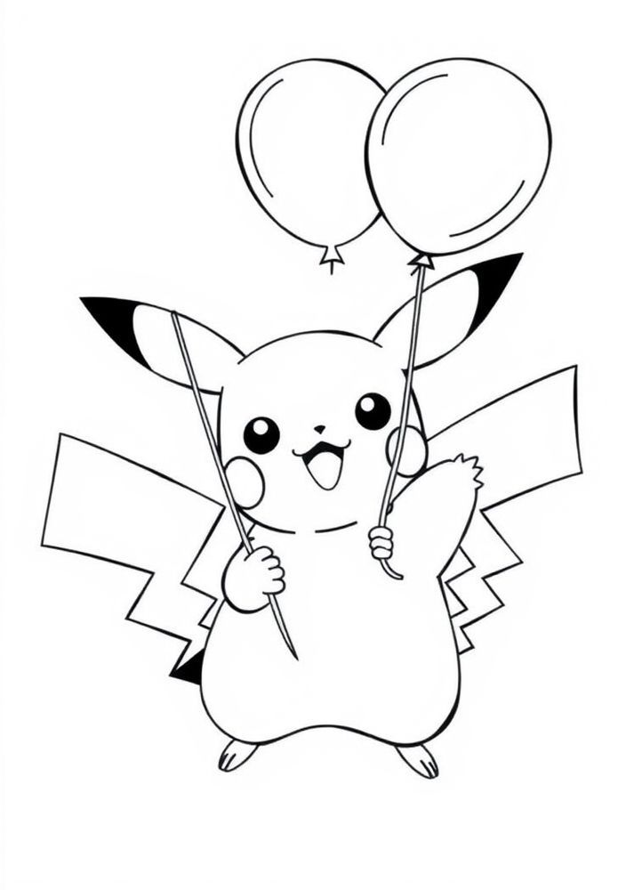 Desenho do Pikachu feliz com um balão para colorir