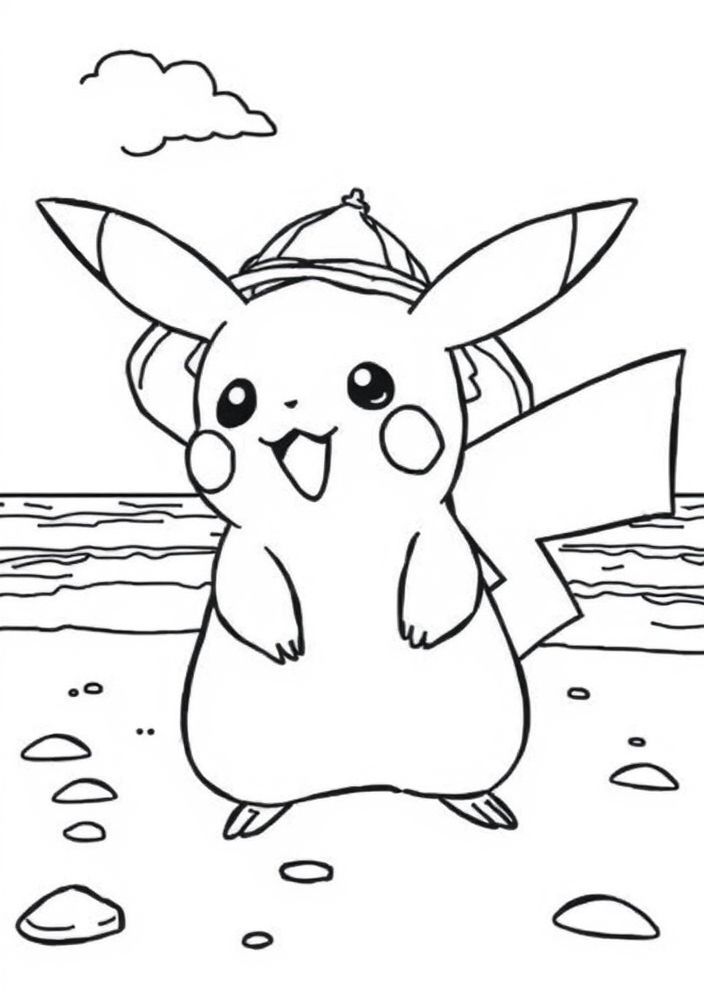 Desenho do Pikachu na praia para colorir