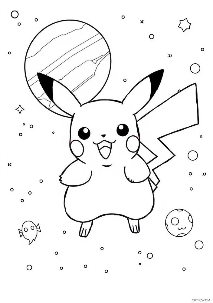 Desenho do Pikachu no espaço para colorir