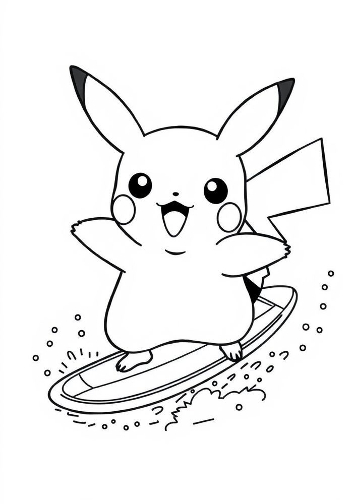 Desenho do Pikachu surfando para colorir