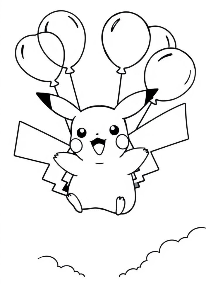 Desenho do Pikachu voando de balão para colorir