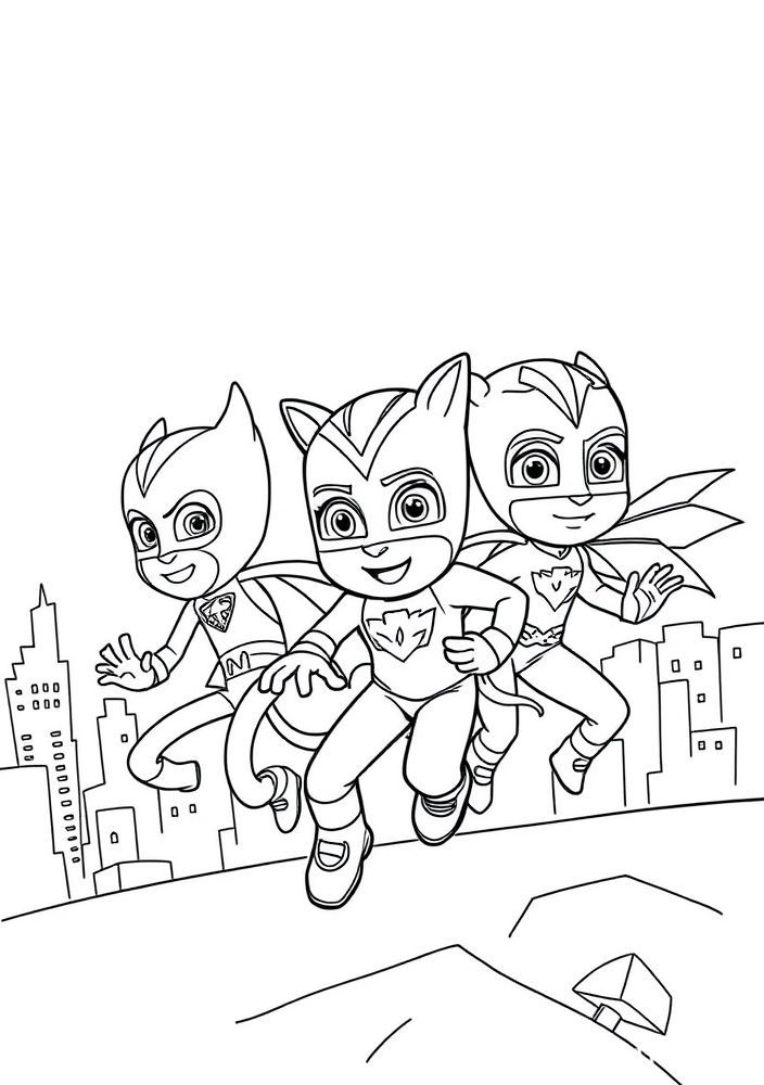 Desenho do 'Pj Masks' em uma missão noturna para colorir