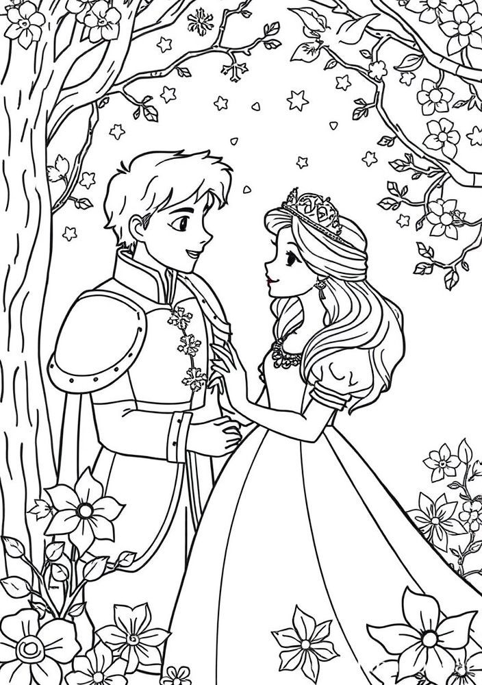 Desenho do Príncipe Encantado e Branca de Neve para colorir