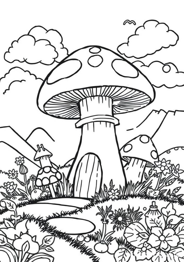 Desenho do Reino dos Cogumelos para colorir