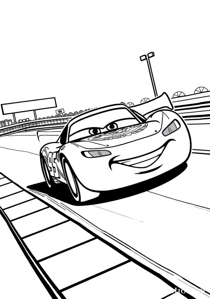 Desenho do Relâmpago McQueen na pista para colorir