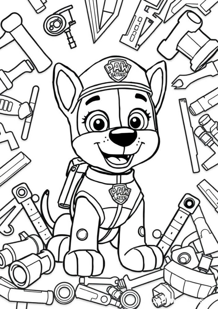 Desenho do Rocky e suas ferramentas para colorir