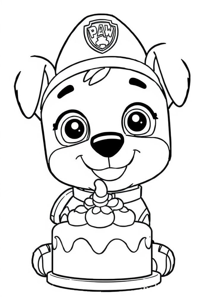 Desenho do Rubble com um bolo para colorir
