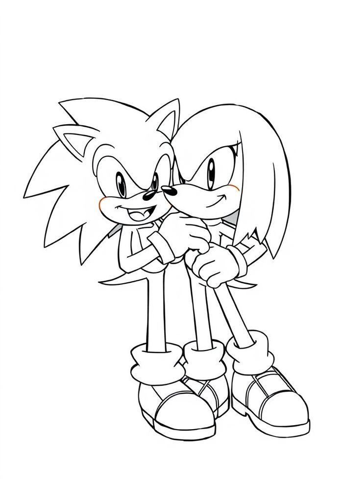 Desenho do Sonic e Knuckles fazendo amizade