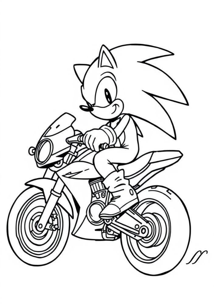 Desenho do Sonic em sua moto para colorir