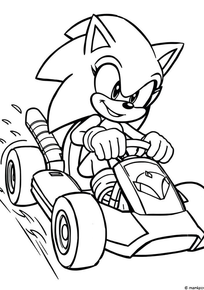 Desenho do Sonic em um kart para colorir