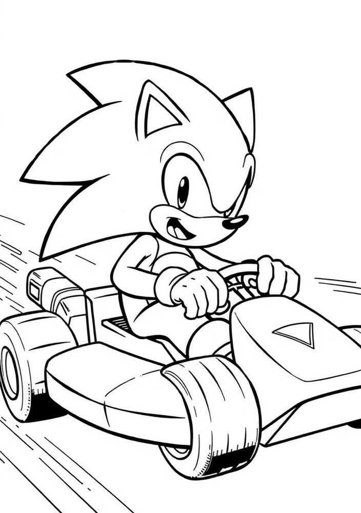 Desenho do Sonic em um kart para colorir