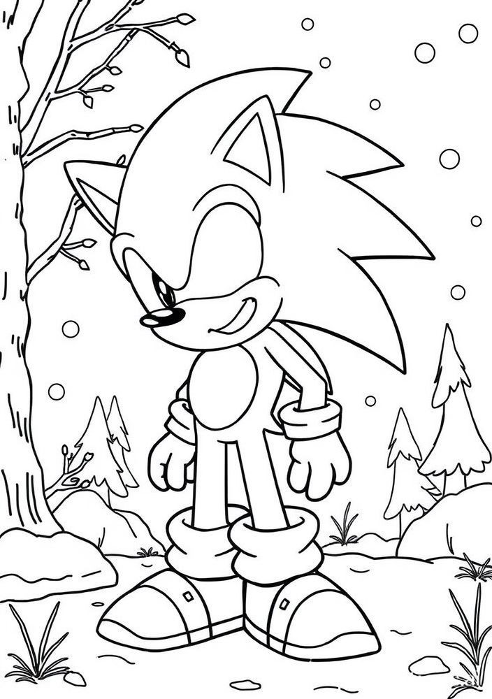 Desenho do Sonic no inverno para colorir