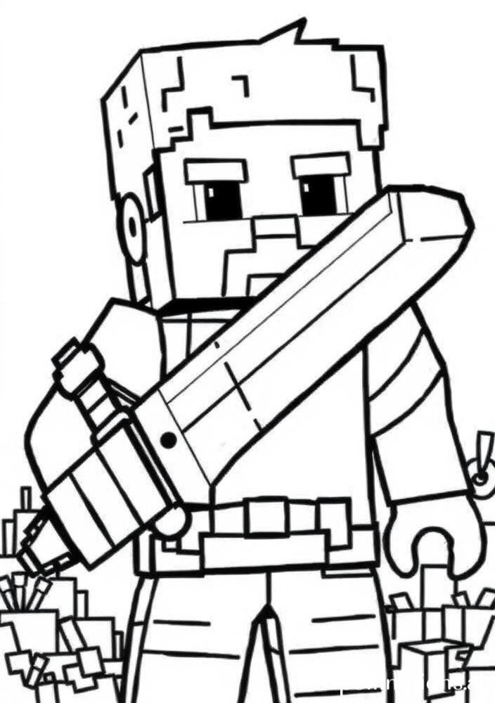 Desenho do Steve com espada para colorir