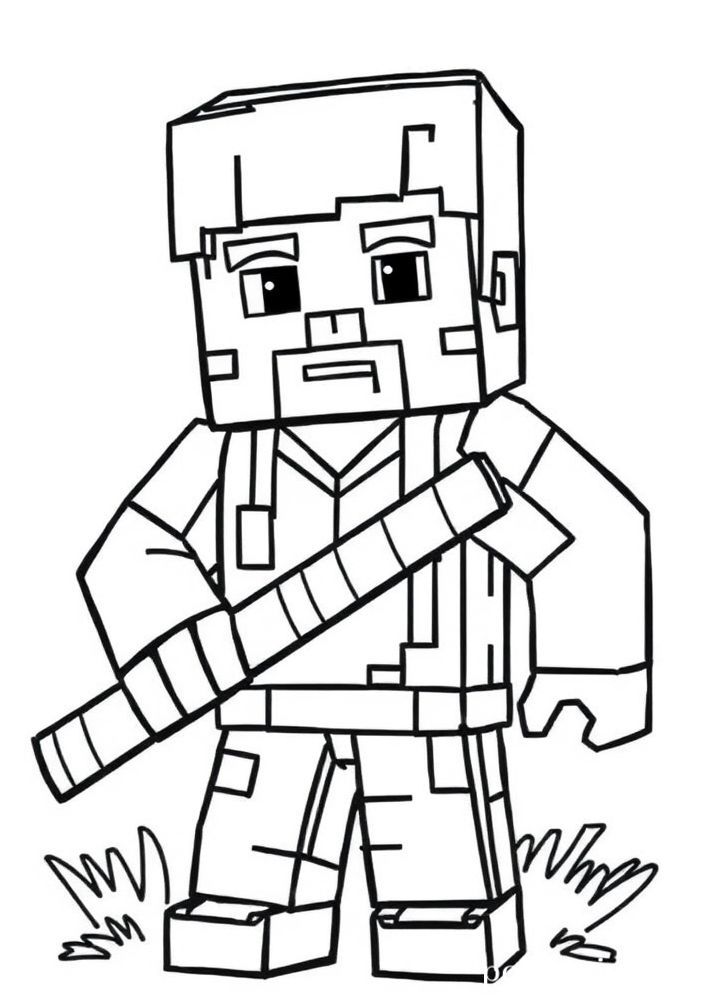 Desenho do Steve segurando uma picareta para colorir