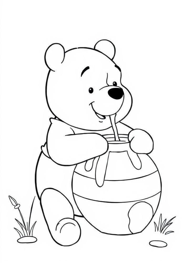 Desenho do Ursinho Pooh com potinho de mel para colorir