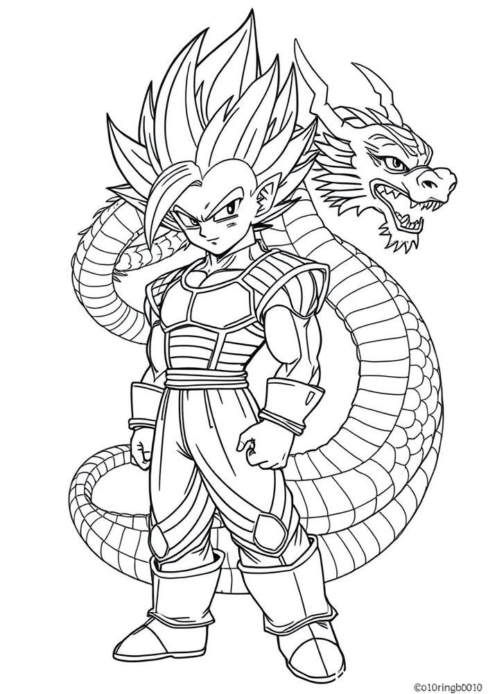 Desenho do Vegeta com um dragão Shenlong para colorir