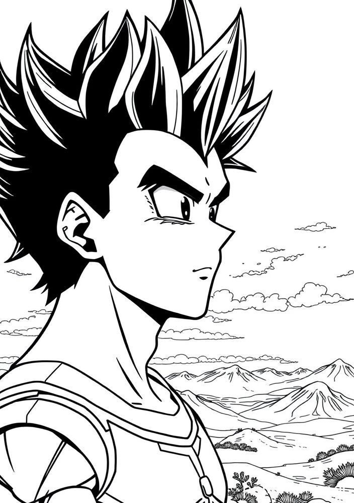 Desenho do Vegeta contemplando o horizonte para colorir