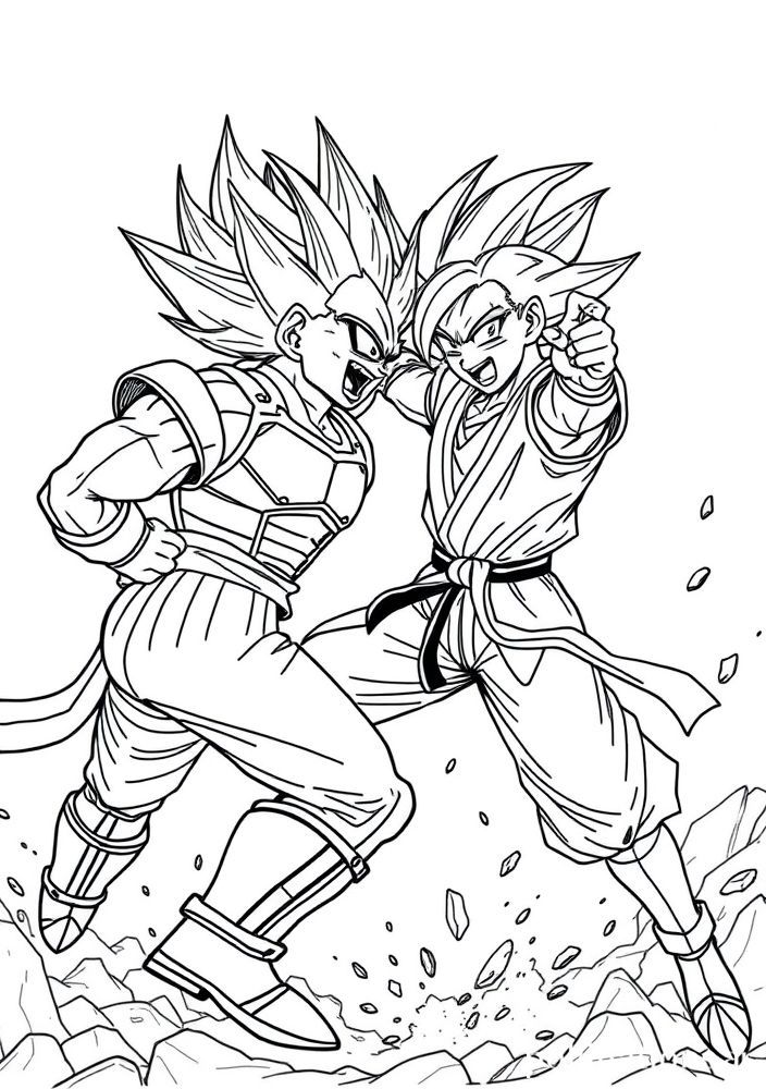 Desenho do Vegeta em batalha contra Goku para colorir