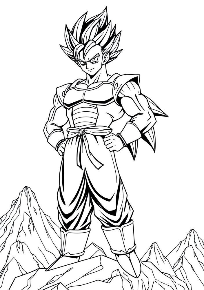 Desenho do Vegeta em cima de uma montanha para colorir