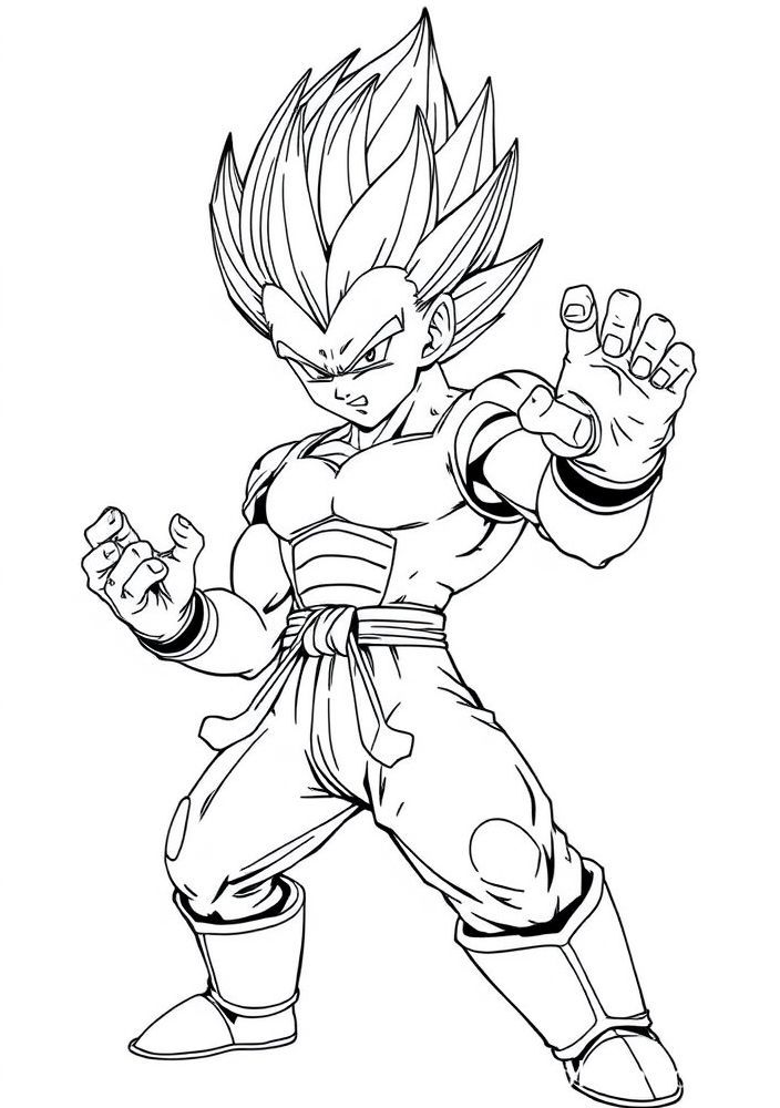 Desenho do Vegeta em uma pose de luta para colorir