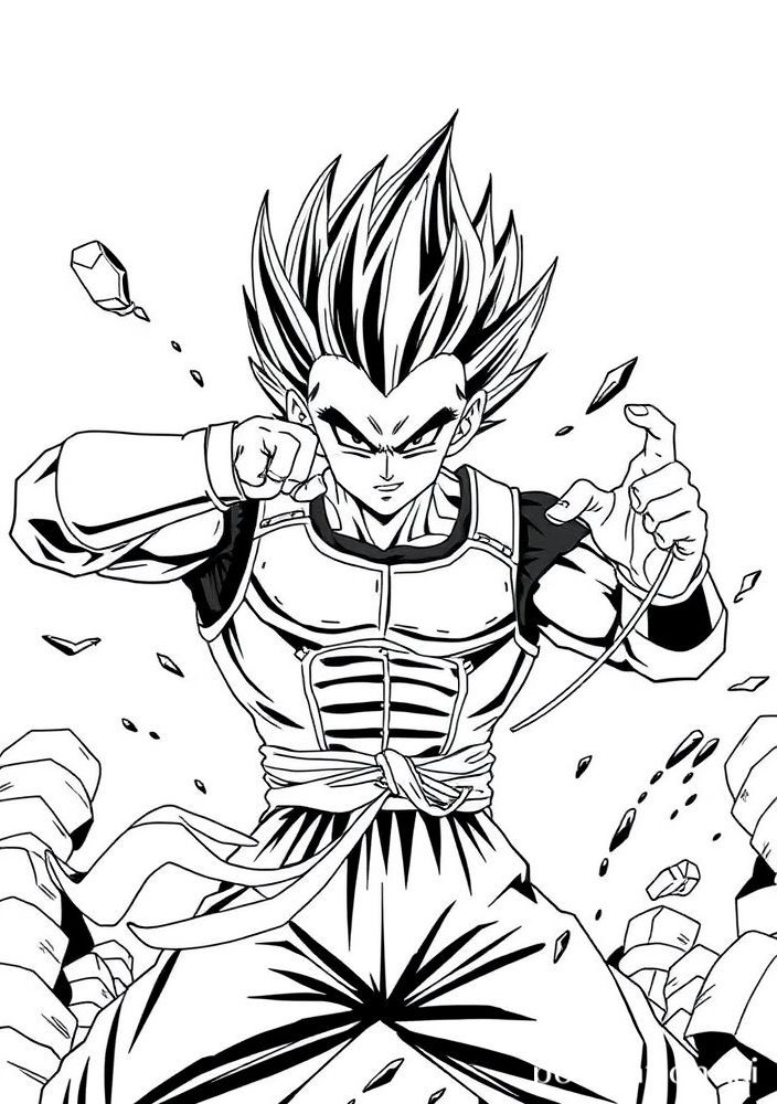 Desenho do Vegeta lutando com seu uniforme de batalha para colorir