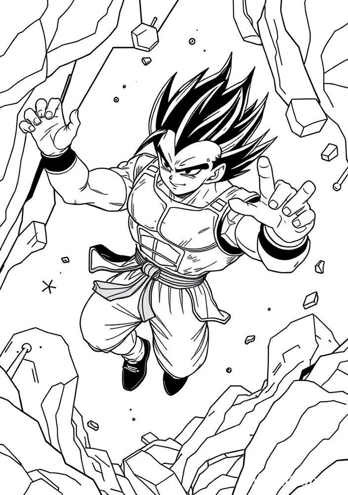 Desenho do Vegeta treinando em um campo de gravidade para colorir