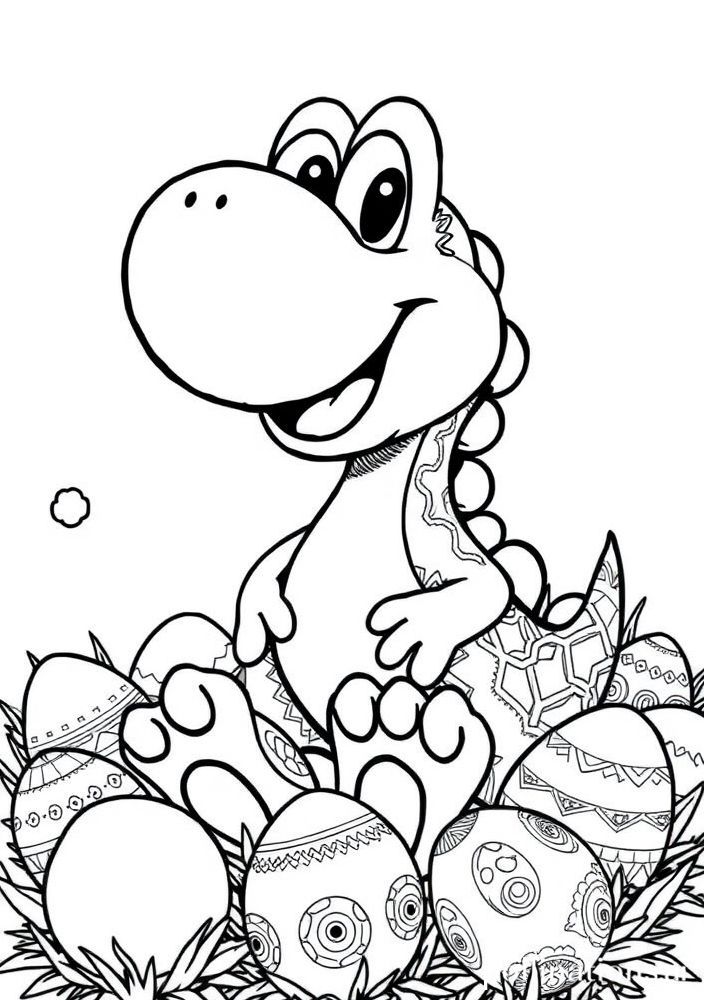 Desenho do Yoshi com ovos para colorir