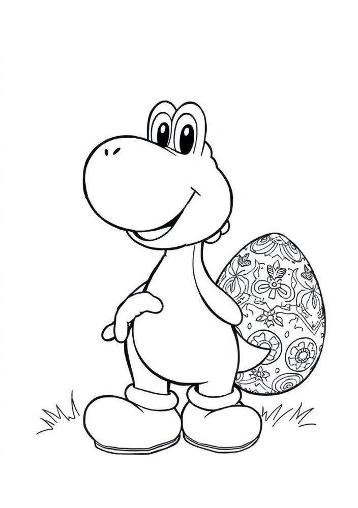 Desenho do Yoshi com um Ovo Colorido para colorir