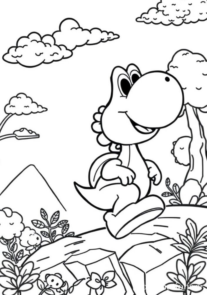 Desenho do Yoshi se aventurando para colorir
