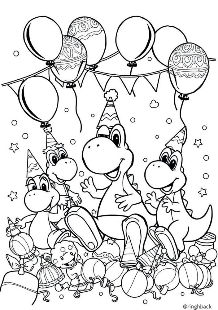 Desenho do Yoshis em festa para colorir