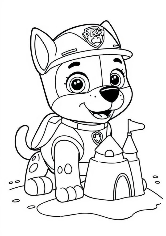 Desenho do Zuma brincando na areia para colorir