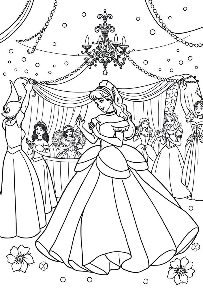 Desenho do baile de Cinderela para colorir