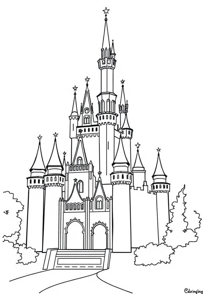 Desenho do castelo da Cinderela para colorir