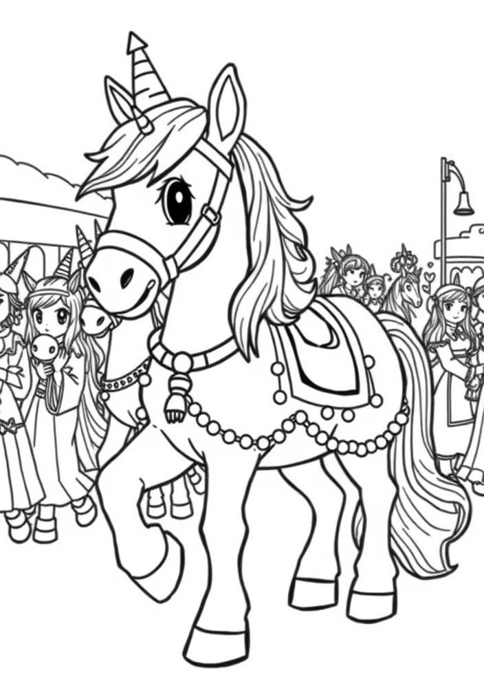 Desenho do desfile de pôneis para colorir