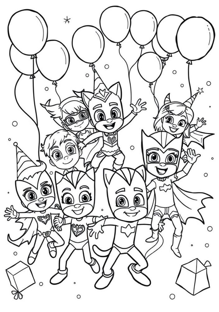 Desenho do dia de festa dos Pj Masks para colorir