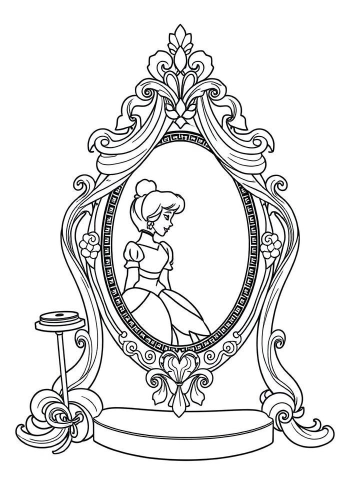 Desenho do espelho mágico da Cinderela para colorir