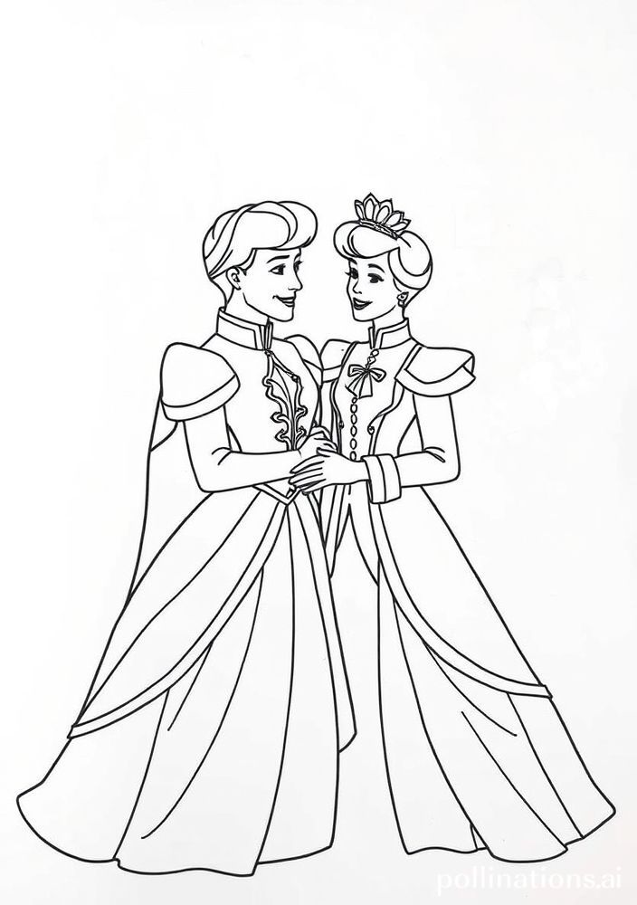Desenho do final feliz de Cinderela e príncipe para colorir