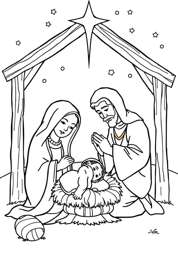 Desenho do nascimento de Jesus para colorir