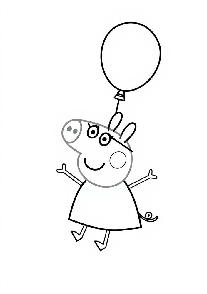 Desenho do passeio de Peppa Pig no céu com um balão para colorir
