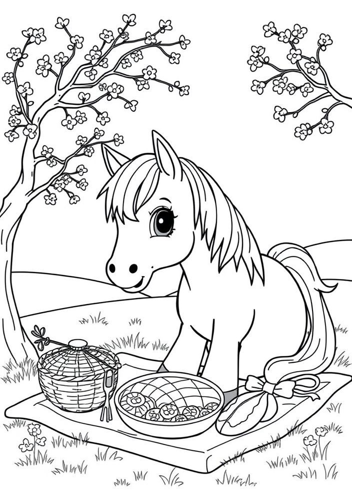 Desenho do picnic dos pôneis para colorir