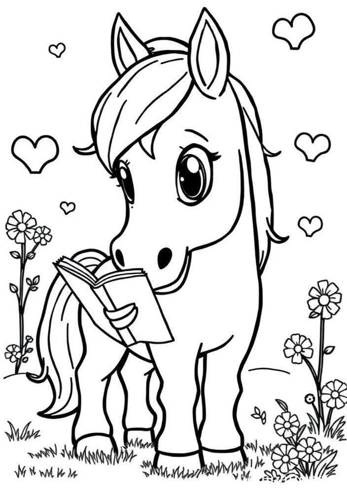 Desenho do pônei contando histórias para amigos para colorir