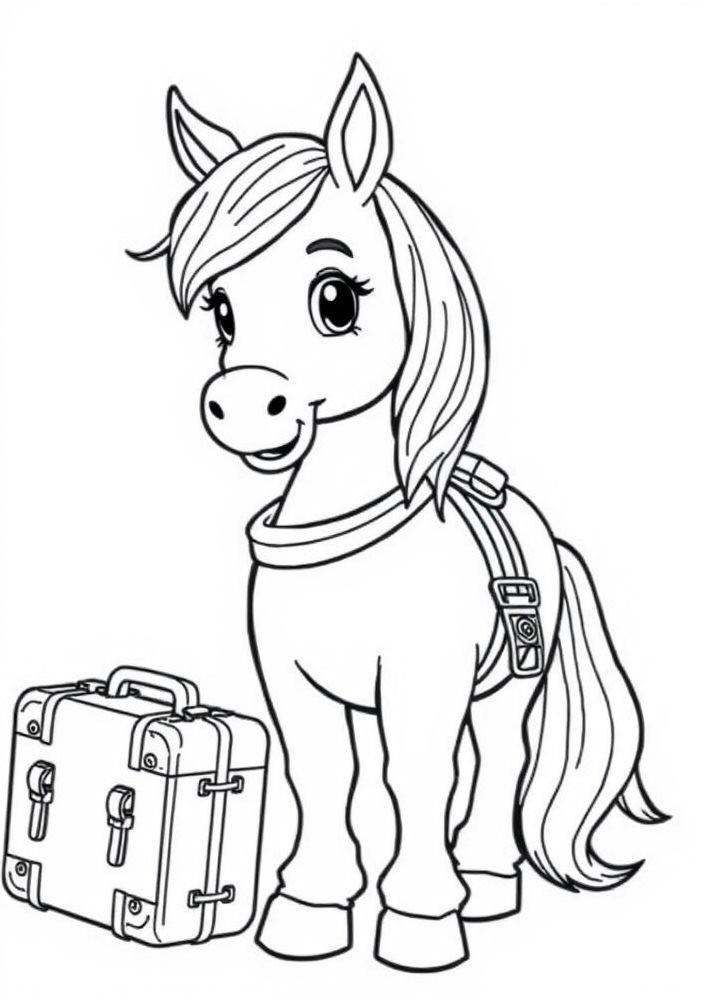 Desenho do pônei viajando para colorir