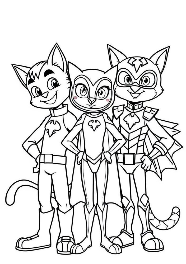 Desenho do trio de heróis do PJ Masks juntos para colorir