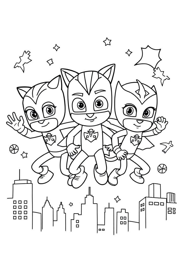 Desenho do trio do 'Pj Masks' para colorir