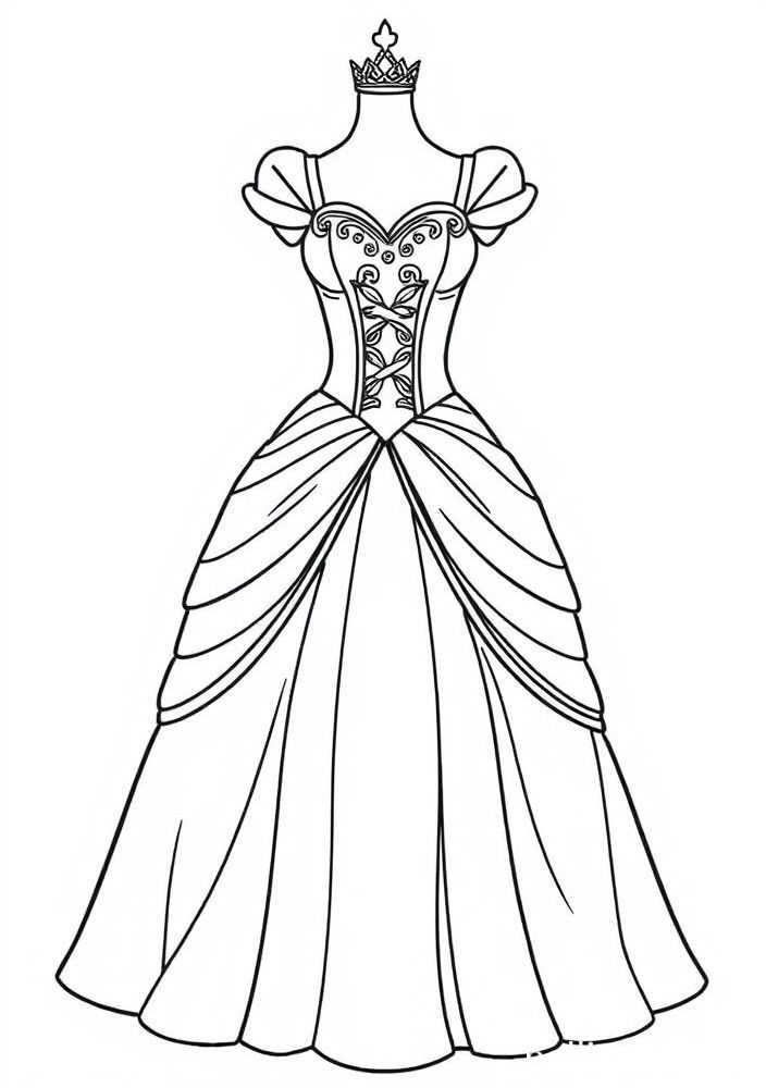 Desenho do vestido da Cinderela antes da transformação para colorir