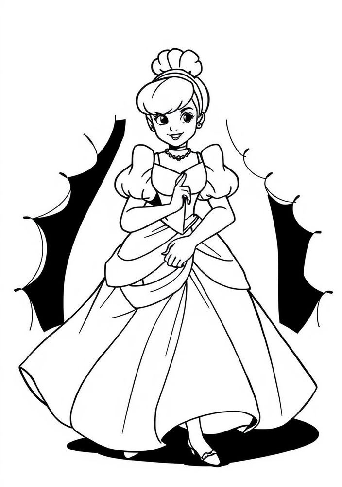 Desenho do vestido de Cinderela antes da transformação para colorir