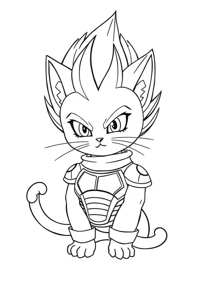 Desenho fofo do Vegeta como um gato para colorir