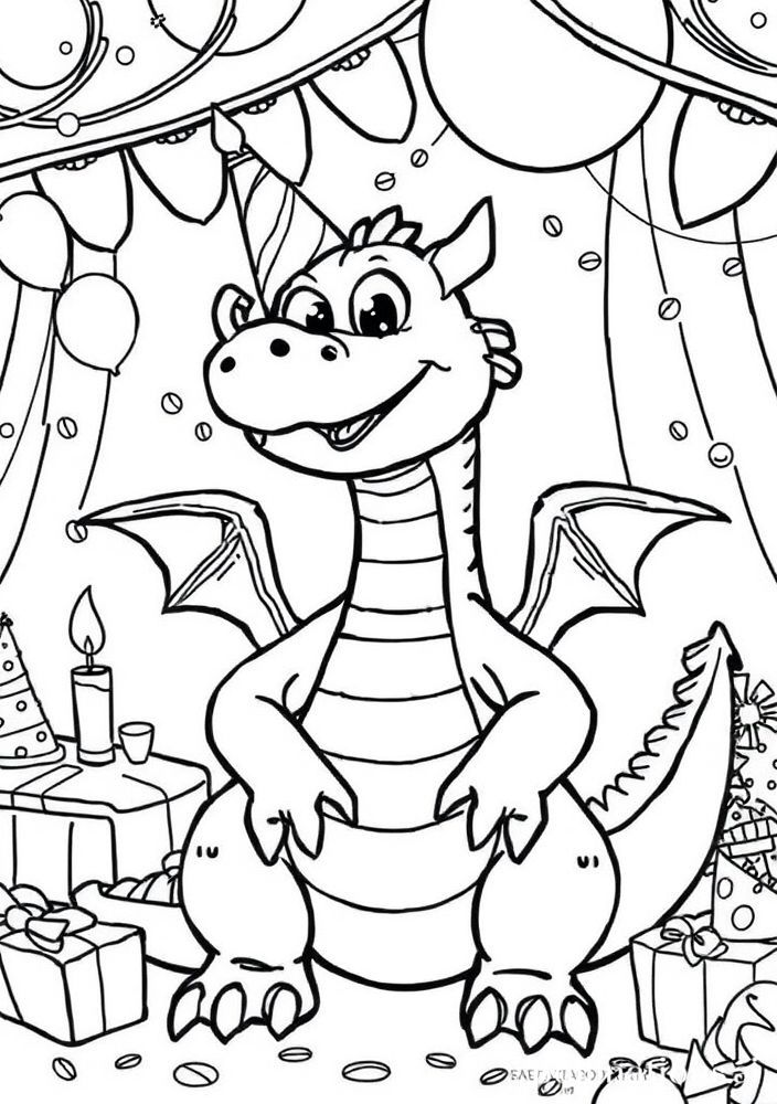 Dragão Brincalhão em uma Festa para Colorir